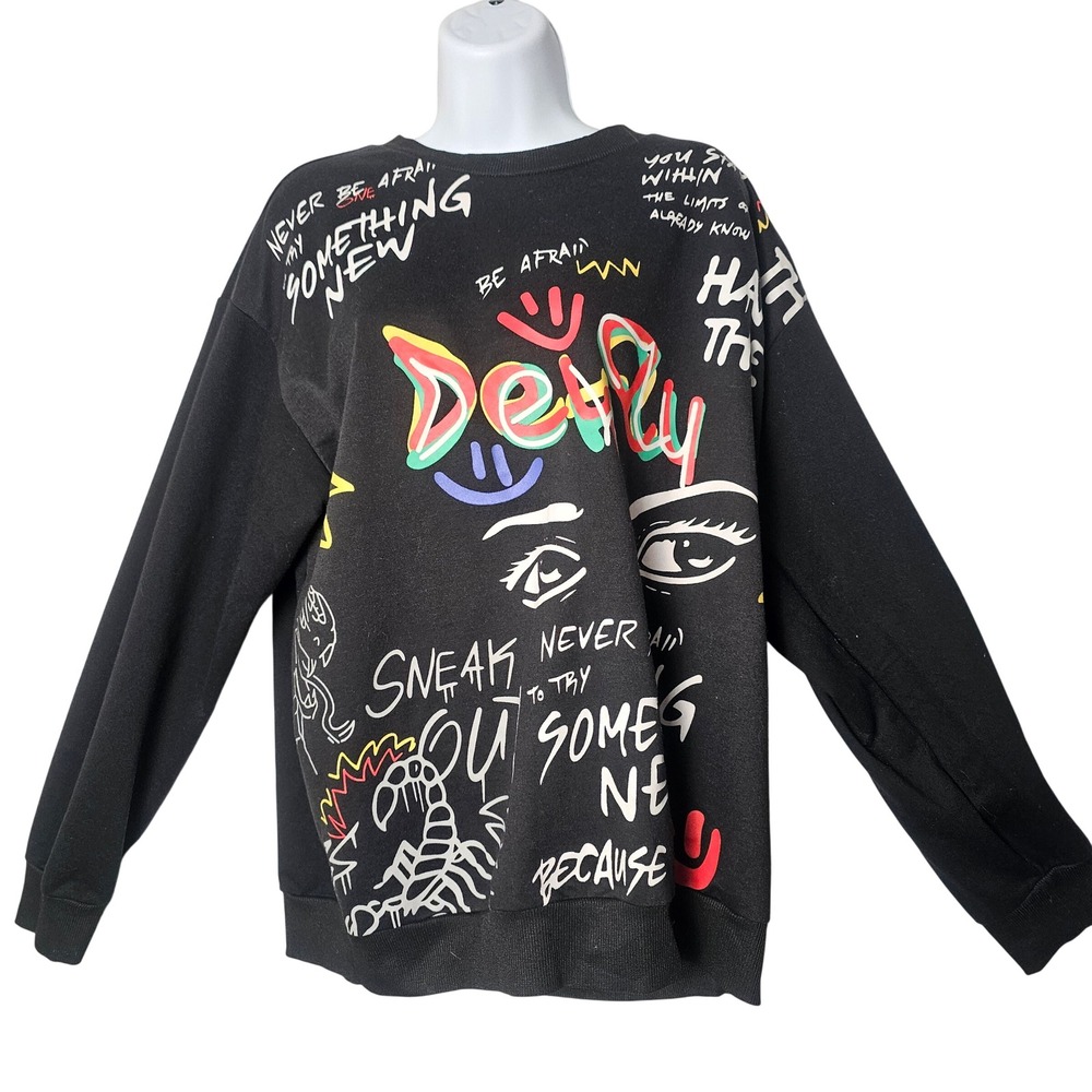 Graffiti Graphic Crewneck Sweatshirt Mens XL Black Streetwear Scorpion Skater